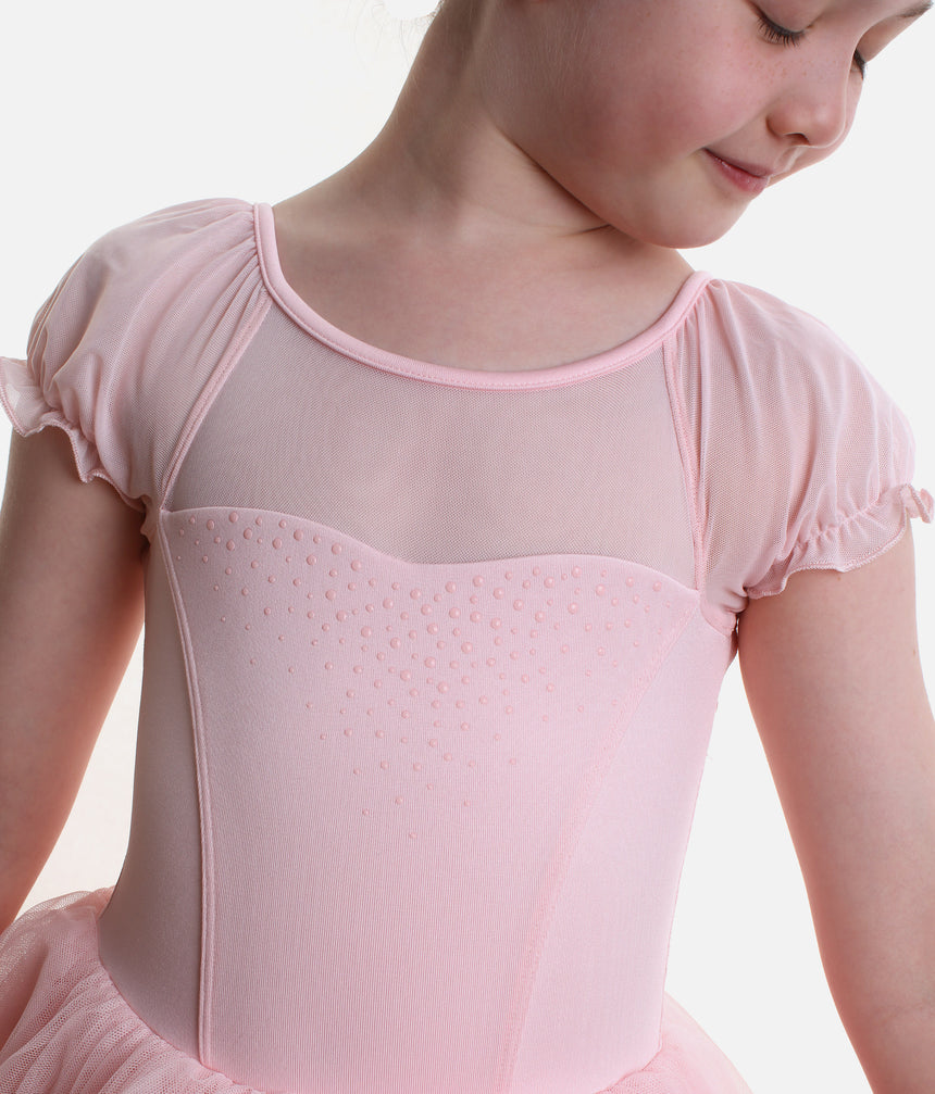 Girls Short Sleeve Ballet Tutu Dress with Mesh Detail - M20007C