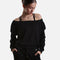 Mirella Adagio M30019L sweatshirt in Black, worn off one shoulder with long sleeves and matching wide leg sweatpants.