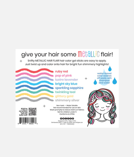 Shimmery, Washable & Non-Toxic Hair Colour for Tweens - 8 METALLIC GEL STICKS