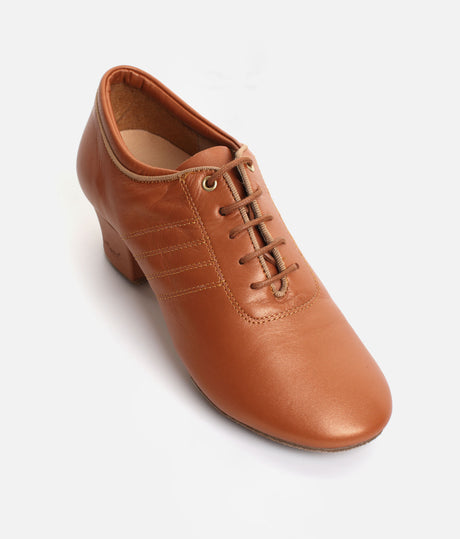 PortDance PD008 Premium Dark Tan Leather Cuban Heel Dance Shoes