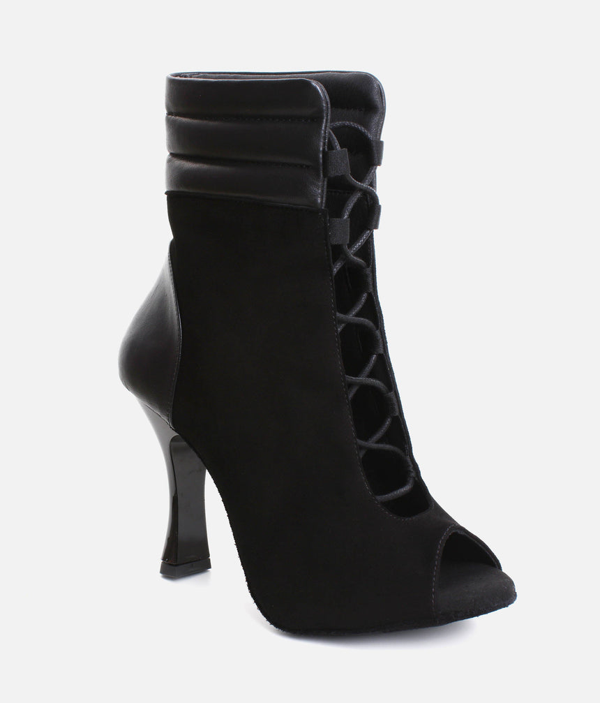 Elegant Peep-Toe Dance Heels with Adjustable Laces, 80mm Flare Heel - TATIANA