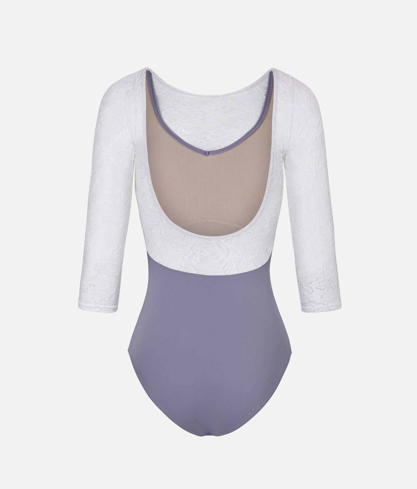 PENELOPE BLUE Lace Ballet Leotard, 3/4 Sleeve Open Back Dancewear