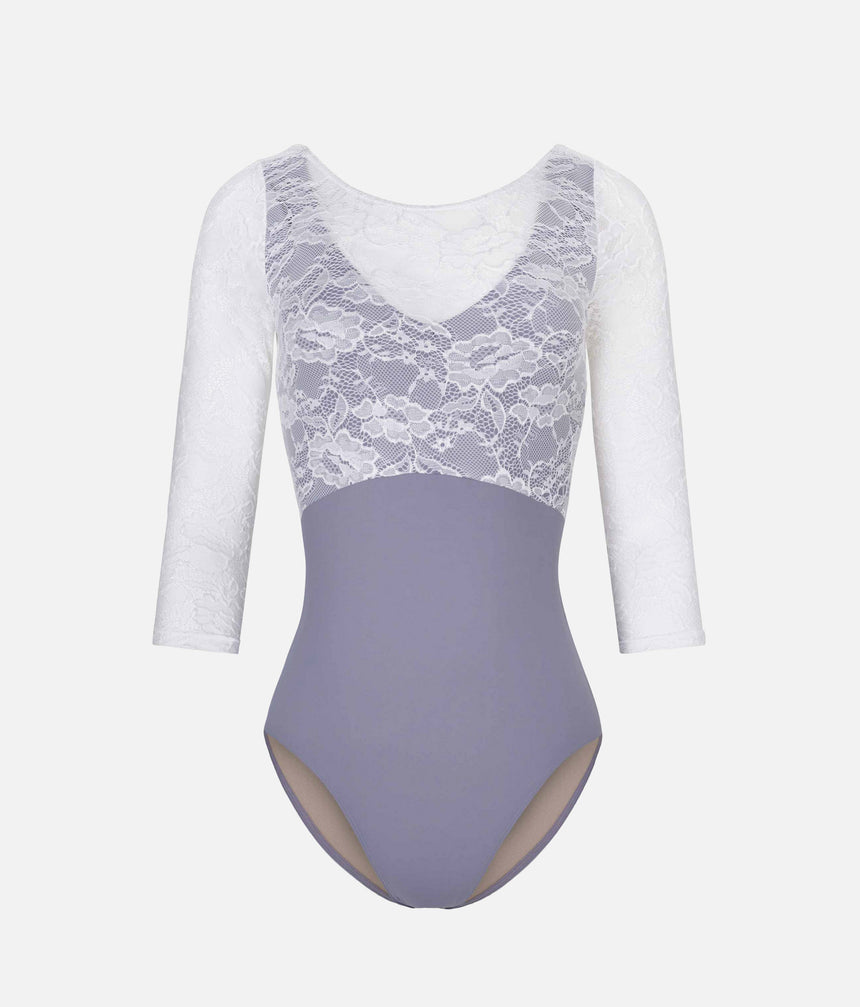 PENELOPE BLUE Lace Ballet Leotard, 3/4 Sleeve Open Back Dancewear