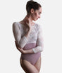 PENELOPE LILAC Ballet Leotard, Floral Lace & Elegant Open Back