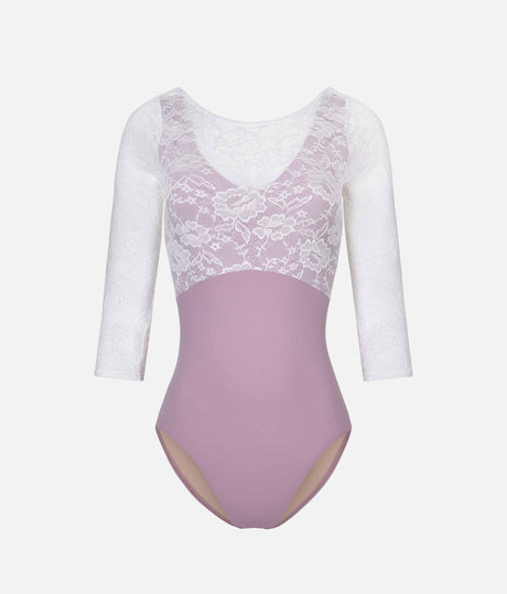 PENELOPE LILAC Ballet Leotard, Floral Lace & Elegant Open Back