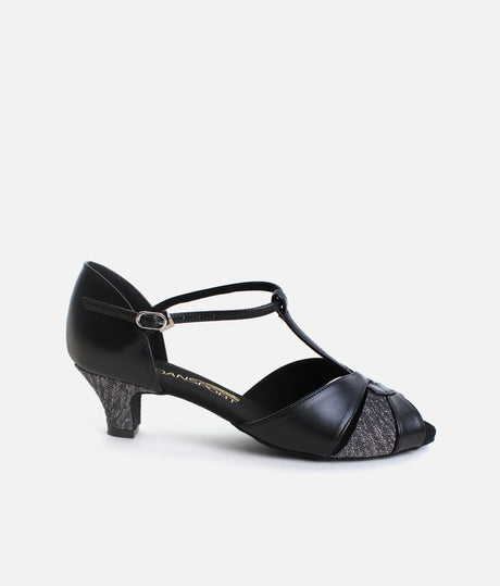 BlackSilver Glitter Ballroom Shoes, Supportive T-Bar with Comfort Fit - S4011