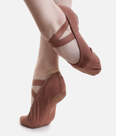 SD16 Width B - Childrens Stretch Canvas Ballet Shoes, Split Sole with X-Straps, Medium Fit
