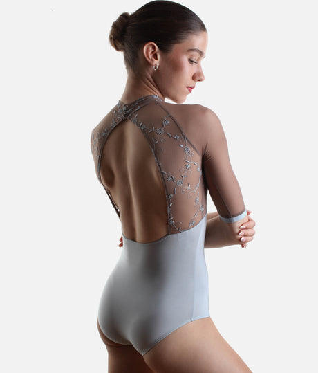SELENE CL Silver • Premium High Neck Ballet Leotard with Elegant Open Back