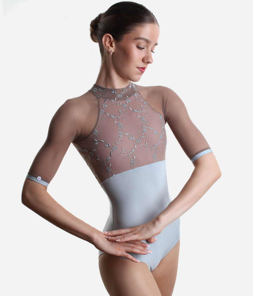 SELENE CL Silver • Premium High Neck Ballet Leotard with Elegant Open Back