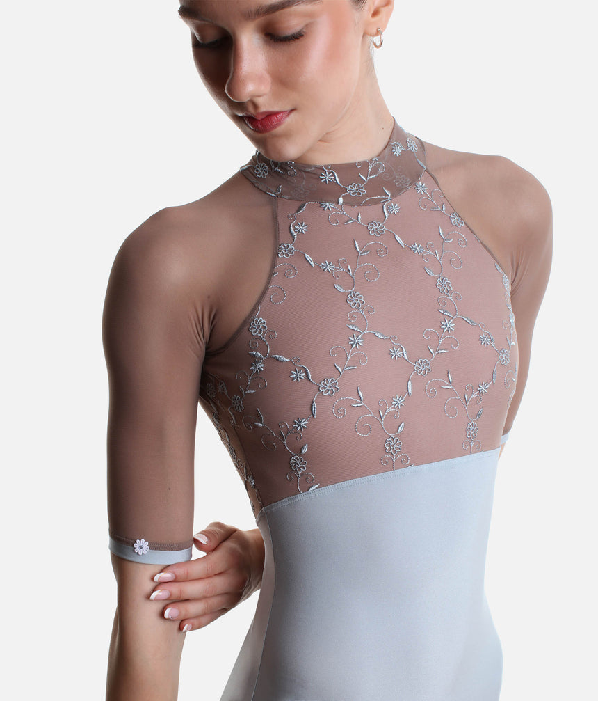 SELENE CL Silver • Premium High Neck Ballet Leotard with Elegant Open Back