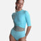 Half-Sleeve Ballet Leotard with Mesh & Velvet Trim, Modern Dancewear - TRINA