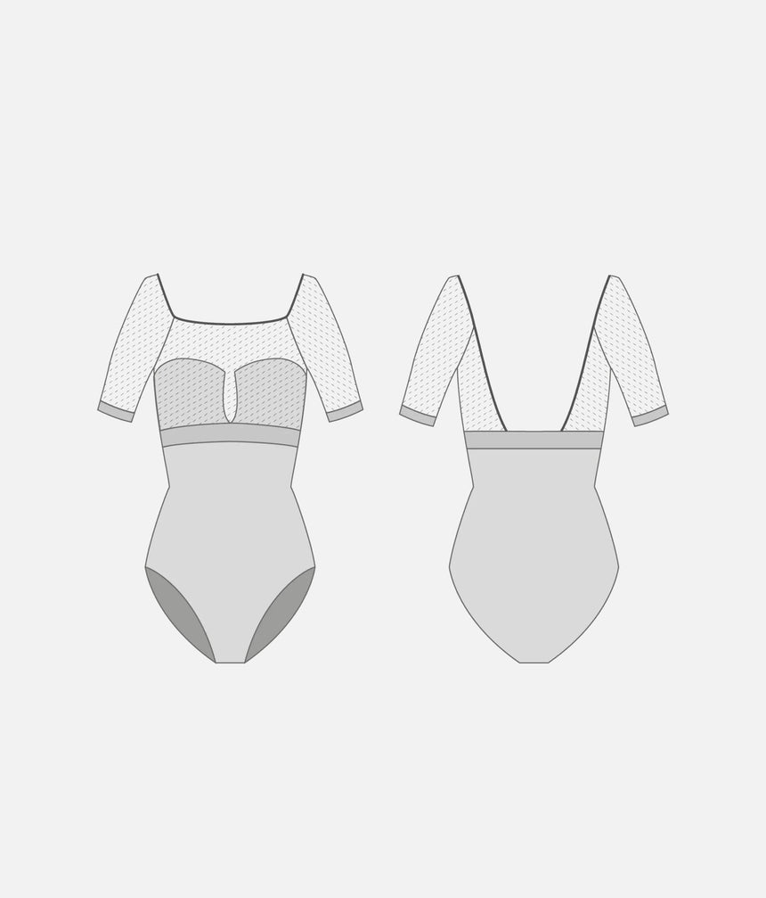 VITTORIA GL Vigneto • Three-quarter Sleeves Ballet Leotard with Deep Open Back
