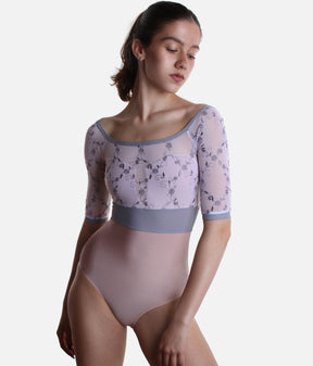 Empire Cut Ballet Leotard with Floral Embroidered Tulle - VITTORIA GL