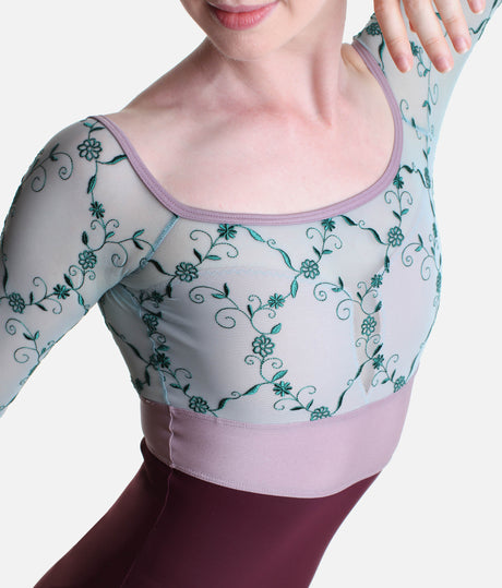 VITTORIA GL Vigneto • Three-quarter Sleeves Ballet Leotard with Deep Open Back