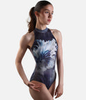 VOLINA High Neck Leotard, Elegant Floral Print with Mesh Back - DA5127