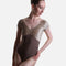 YUMIKO Alicia ballet leotard with a Star nylon body, Toffee crushed velvet upper, V-neckline and short sleeves