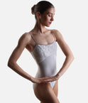 Denise Ballet Leotard • Silver Nylon with Crushed Velvet Bodice
