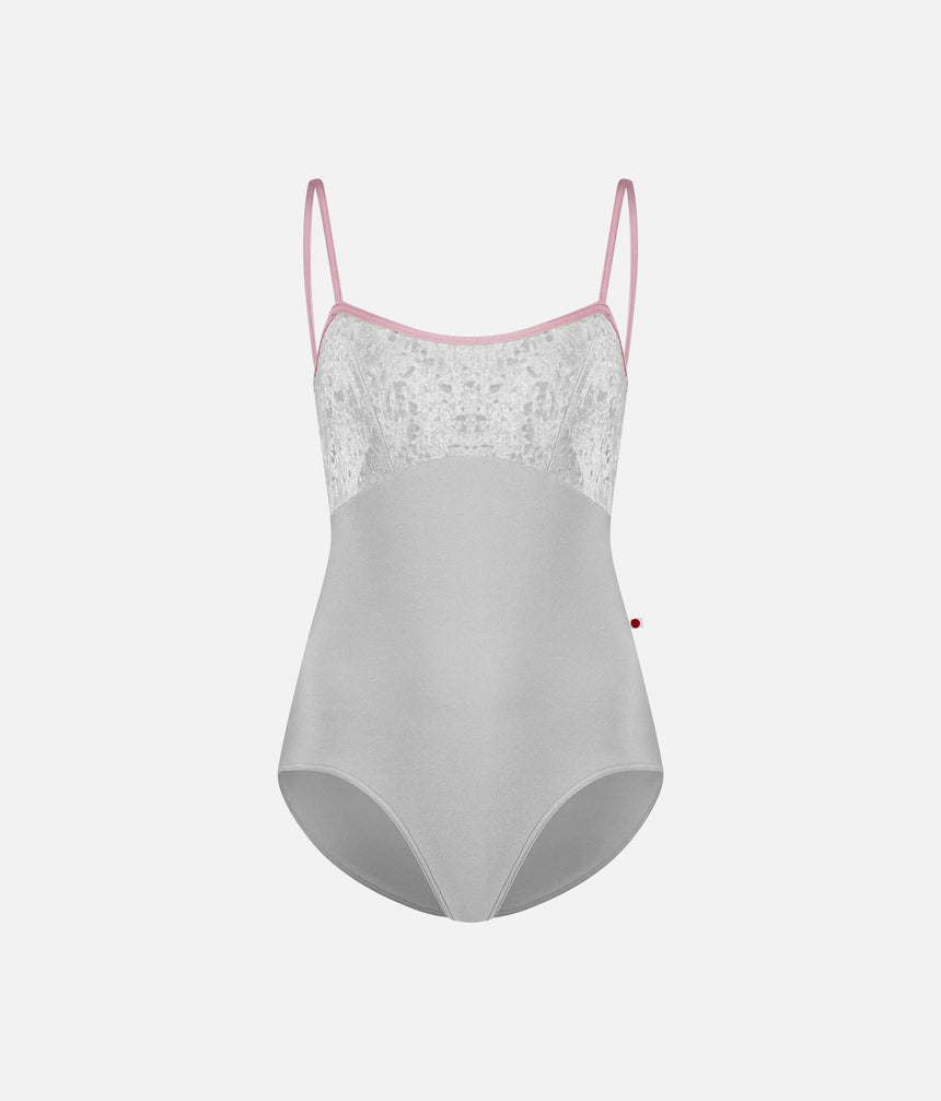 Denise Ballet Leotard • Silver Nylon with Crushed Velvet Bodice