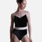 Luxurious Camisole Dance Leotard, Black Velvet with White Trim - MICAH