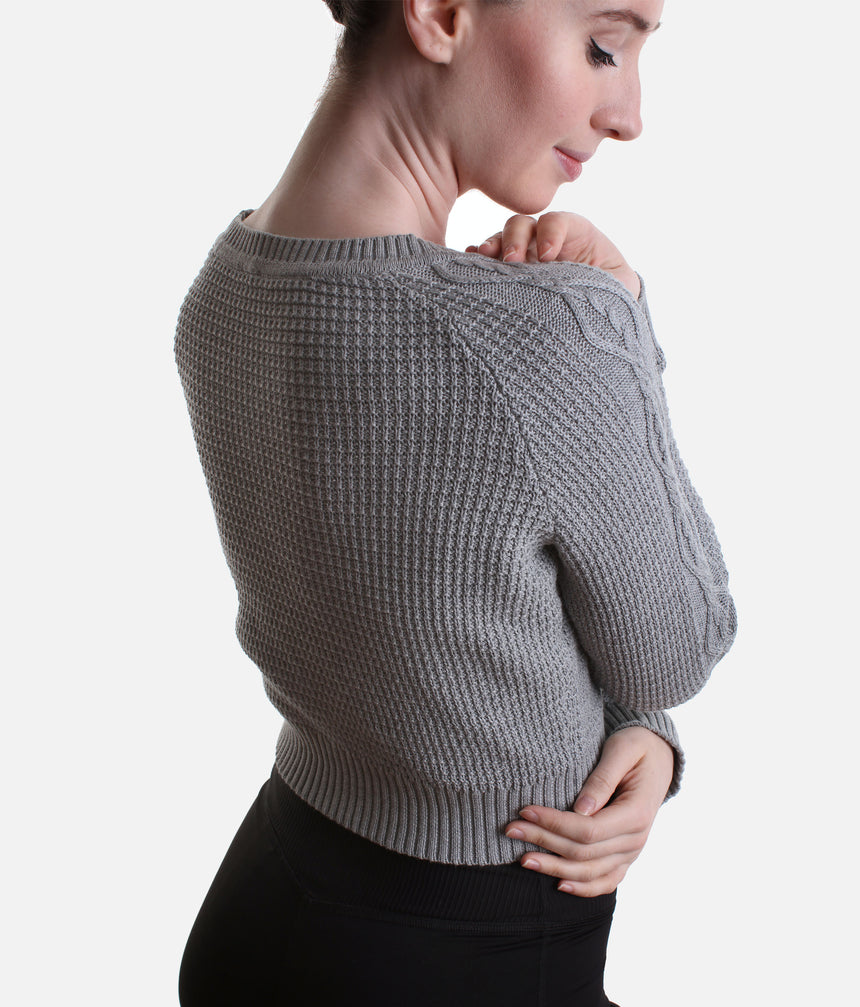 Delilah Ladies’ Cable Knit Ballet Sweater – Pink & Grey - Z30042