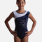 Girls Velvet Gymnastics Leotard with Silver Leaf Design - Z310 (NAVY)