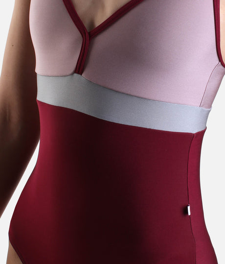 ZOE Colour Block Leotard, High Performance - BURGUNDY